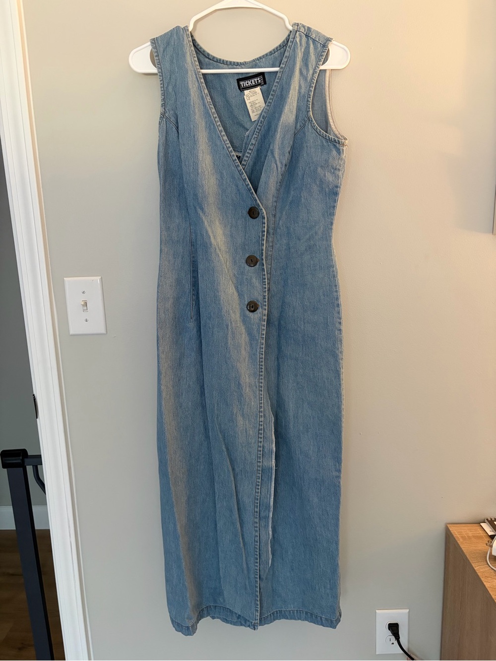 TICKETS Sleeveless Light Blue Denim Maxi Dress